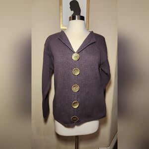 Pure Handknit purple long‎ sleeve cardigan size M/L
